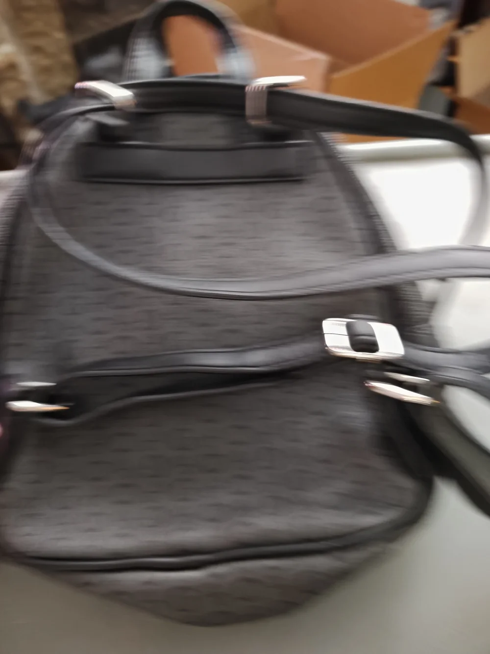 Guess Logo Signature Monogram Backpack – Black & Cream